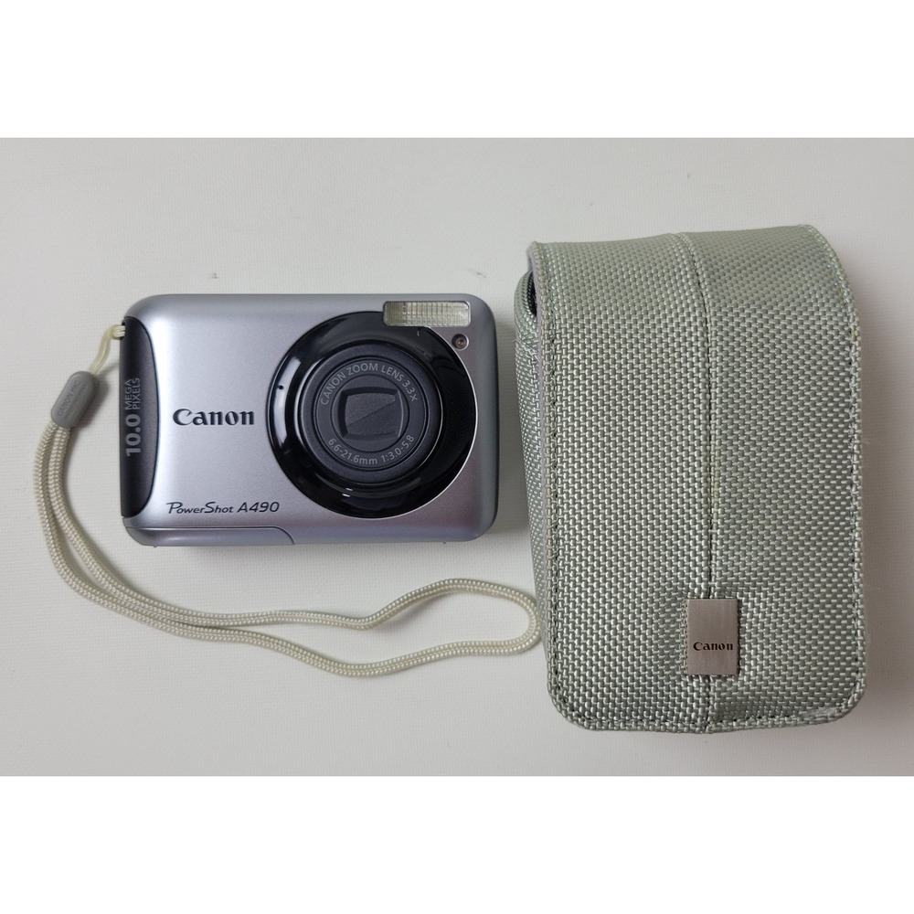 Canon PowerShot A490 10.0MP Digital Camera Silver 3.3x Zoom Case SD Card